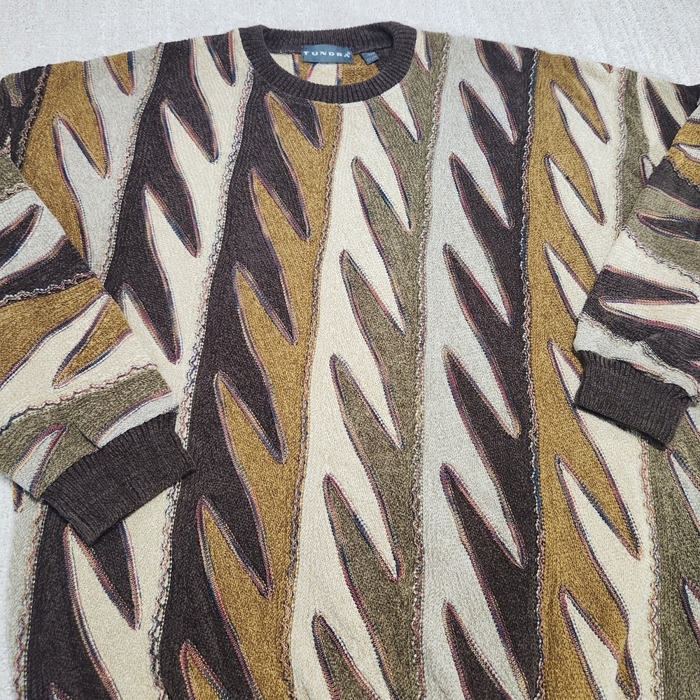 Vintage Tundra 3D Knit‎ Sweater Men XXL Geometric Grandpa Crewneck Chunky Canada